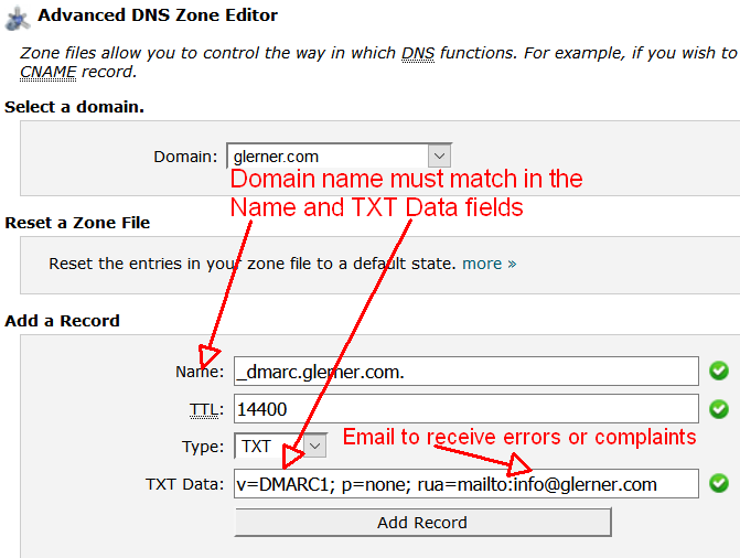 Configure a DMARC record in cPanel