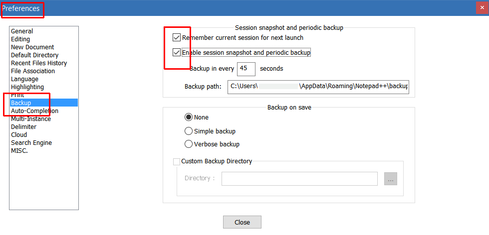NotePad++ settings to save editing session
