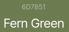 Color #6D7B51, a Fern Green